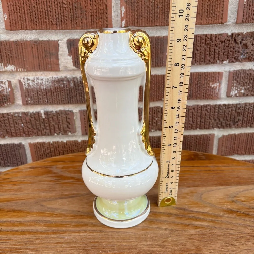Vintage Hand Painted Porcelain Flower Lamp Base ONLY Golden accents